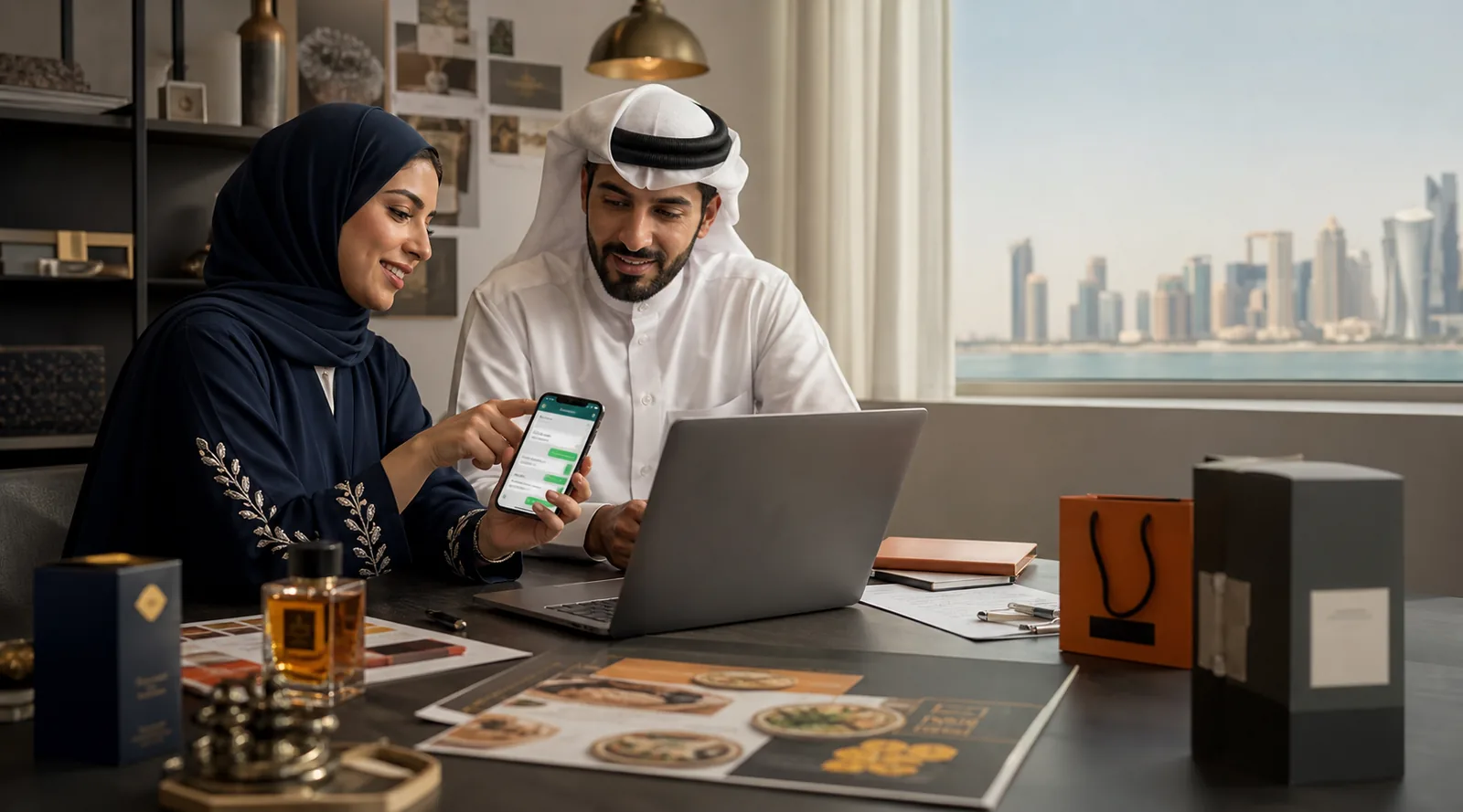 فريق تسويق قطري يخطط لحملة تواصل تجارية
