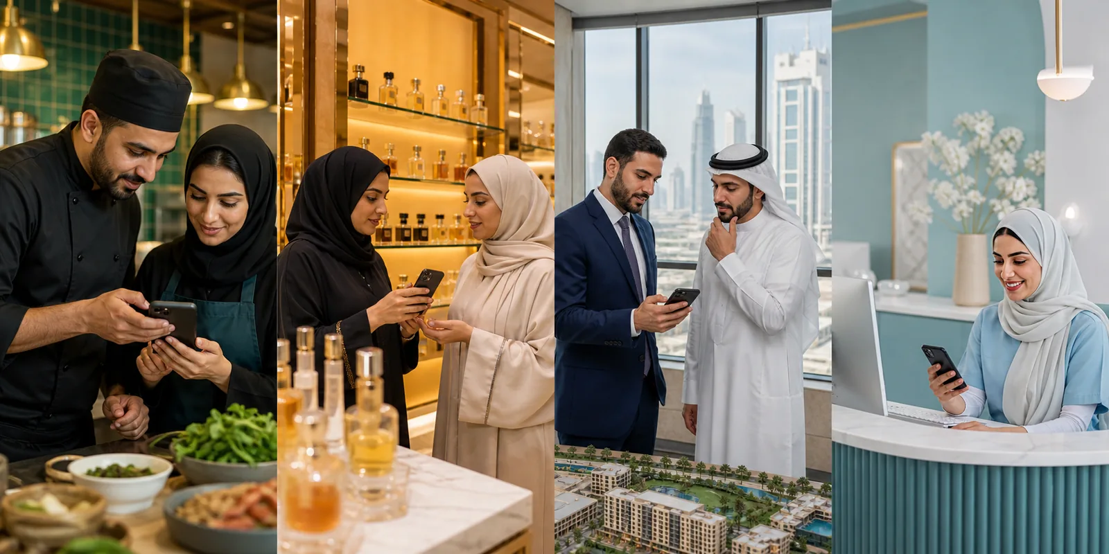 أمثلة تعبيرية للمطاعم والعطور والعقارات والعيادات في قطر